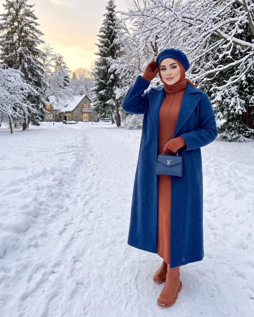 Powder Blue Outerwear with a Cream Dress