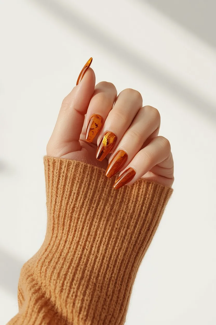 Amber Swirl Accent Nails