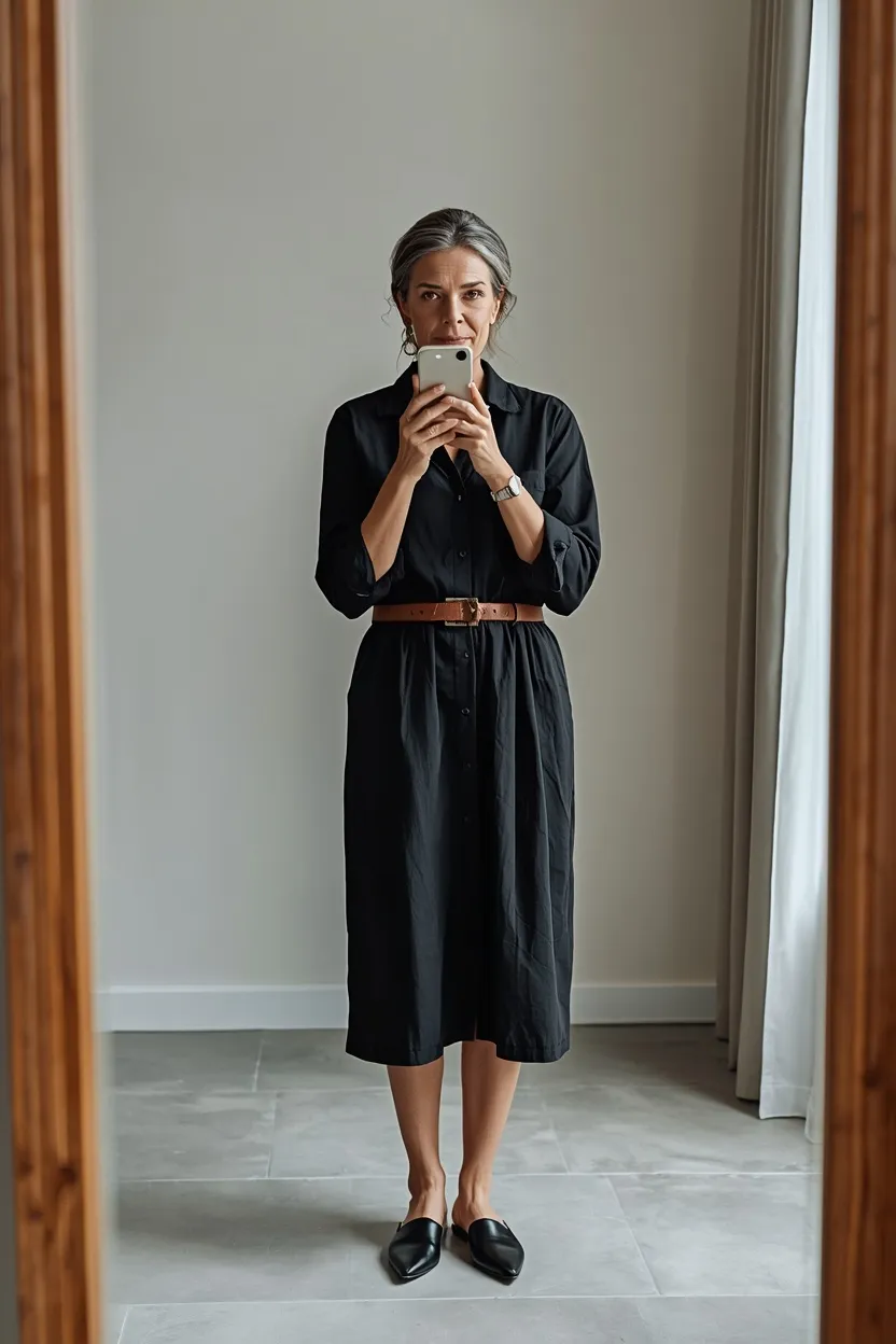 Black Midi Shirt Dress