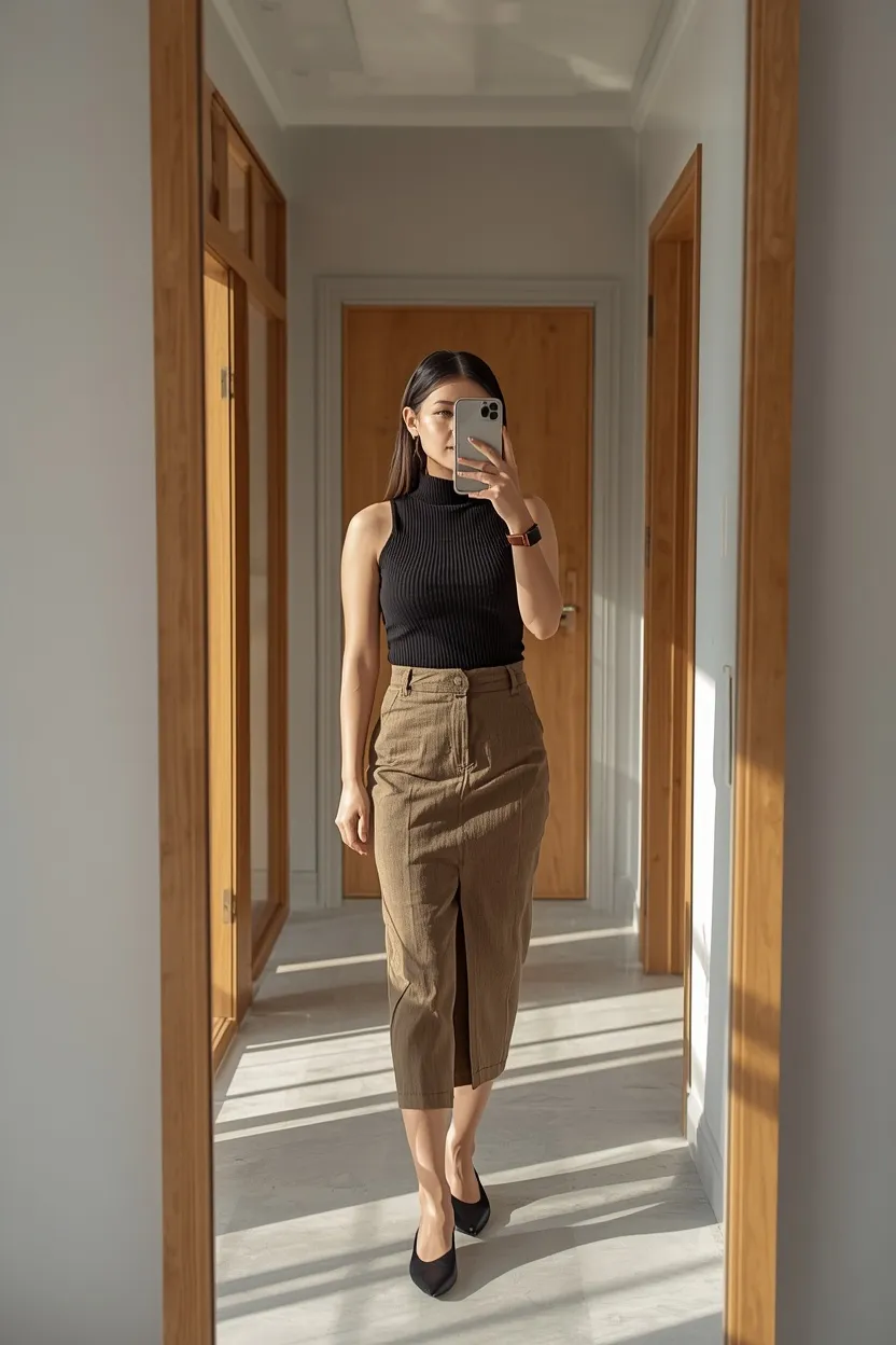 Breathable Linen-Blend Pencil Skirt