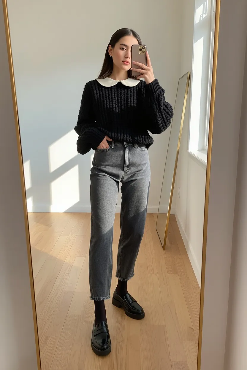 Chunky Wednesday Addams Knit Ensemble