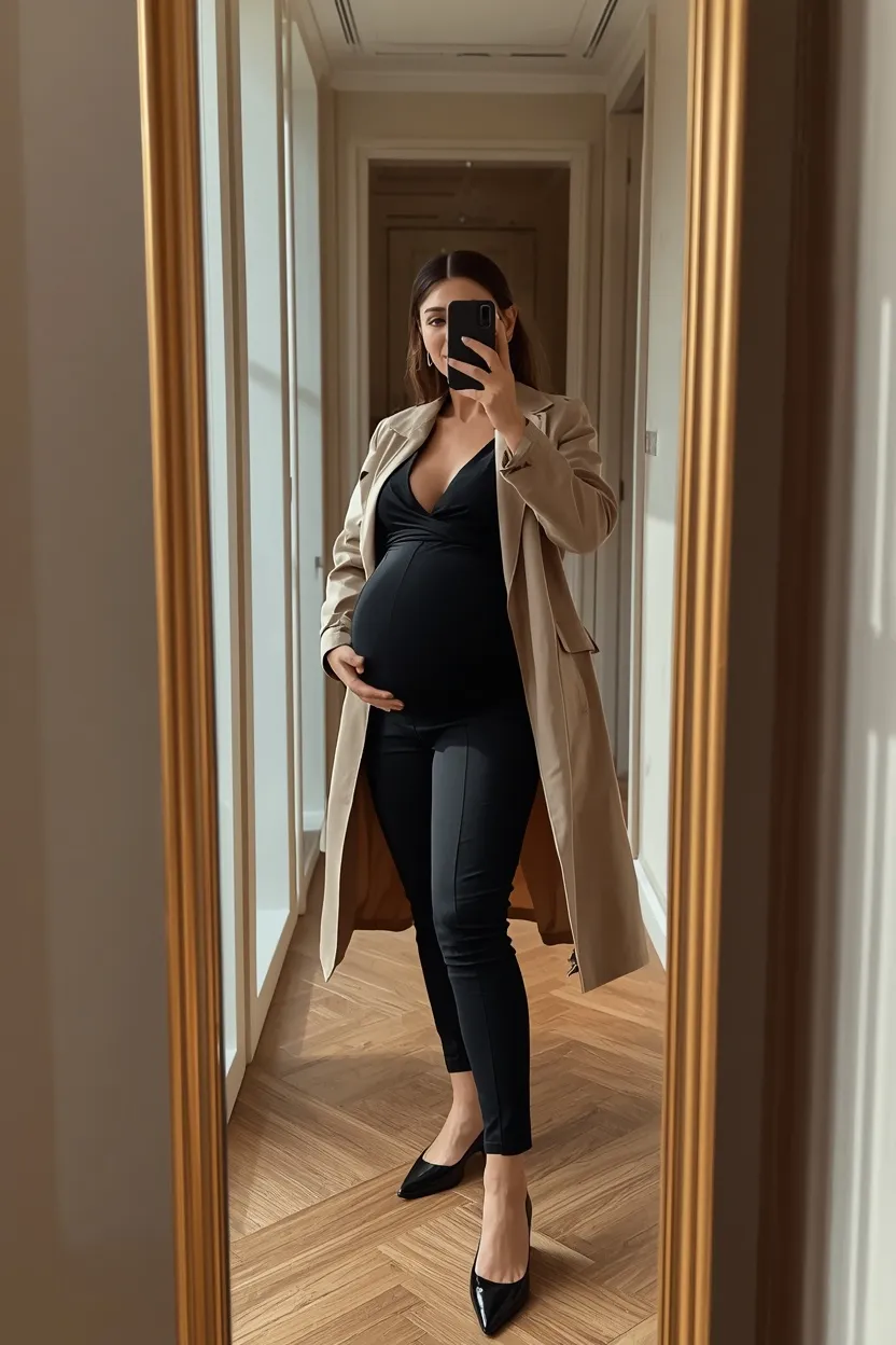 Crepe Maternity Jumpsuit & Classic Trench Coat