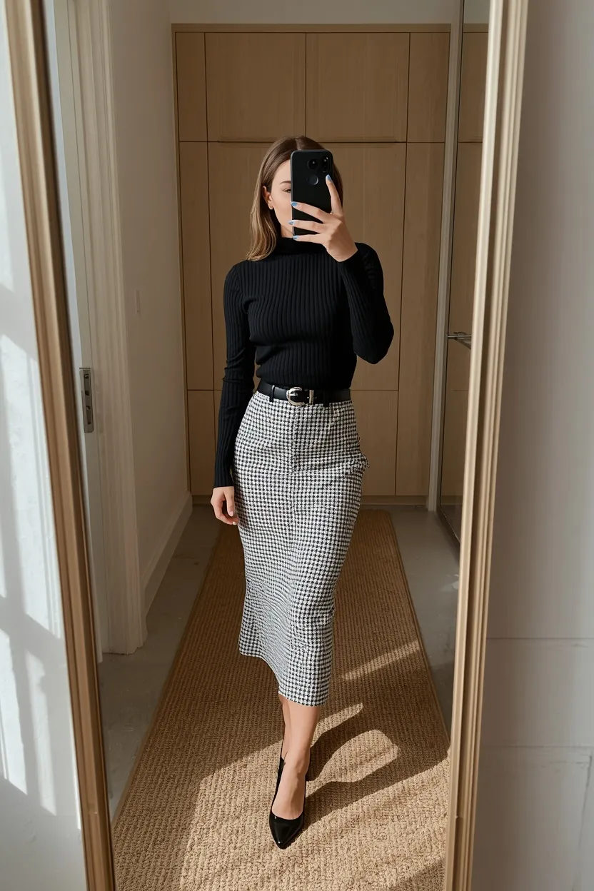 Houndstooth Pattern Skirt