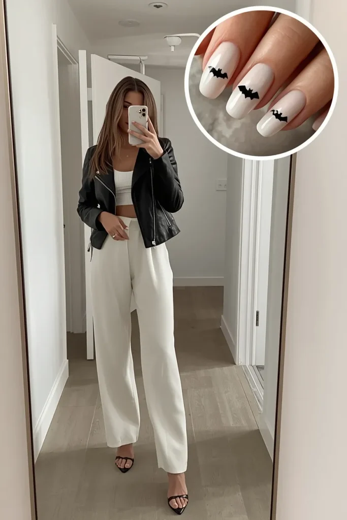 Leather Biker Jacket & Micro-Bat French Nails