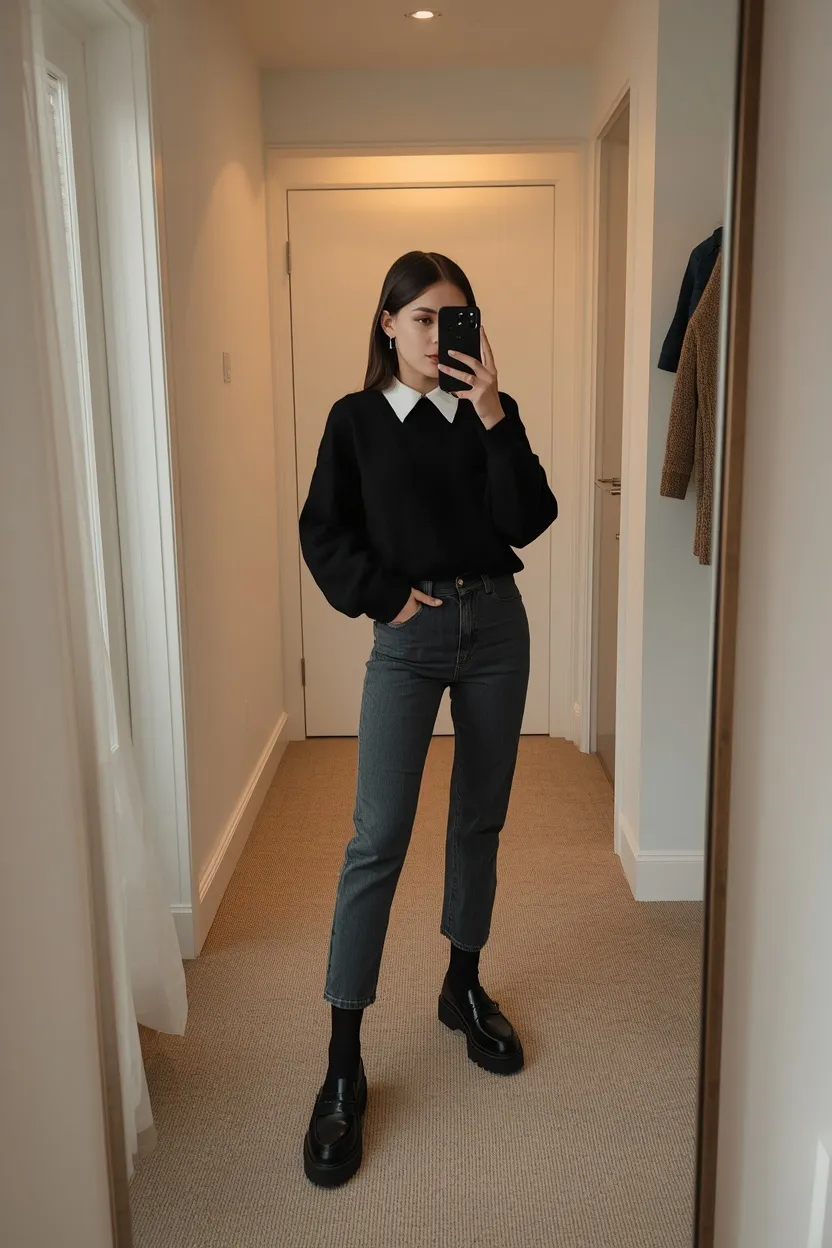 Monochrome Wednesday Addams Knit Look