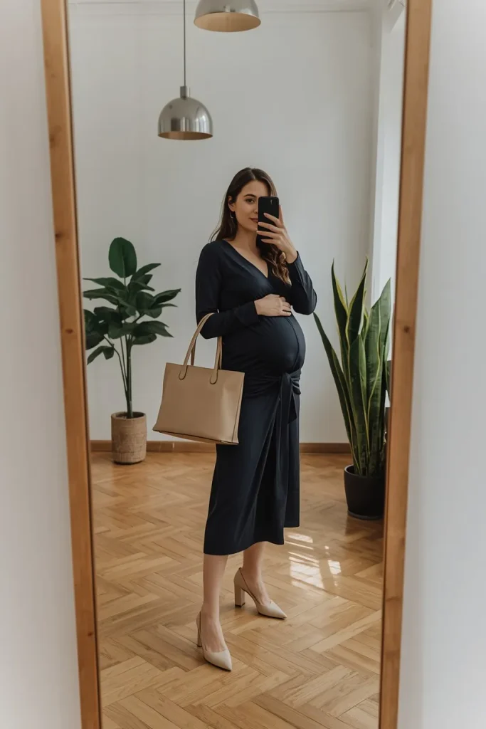 Navy Crepe Wrap Midi Dress