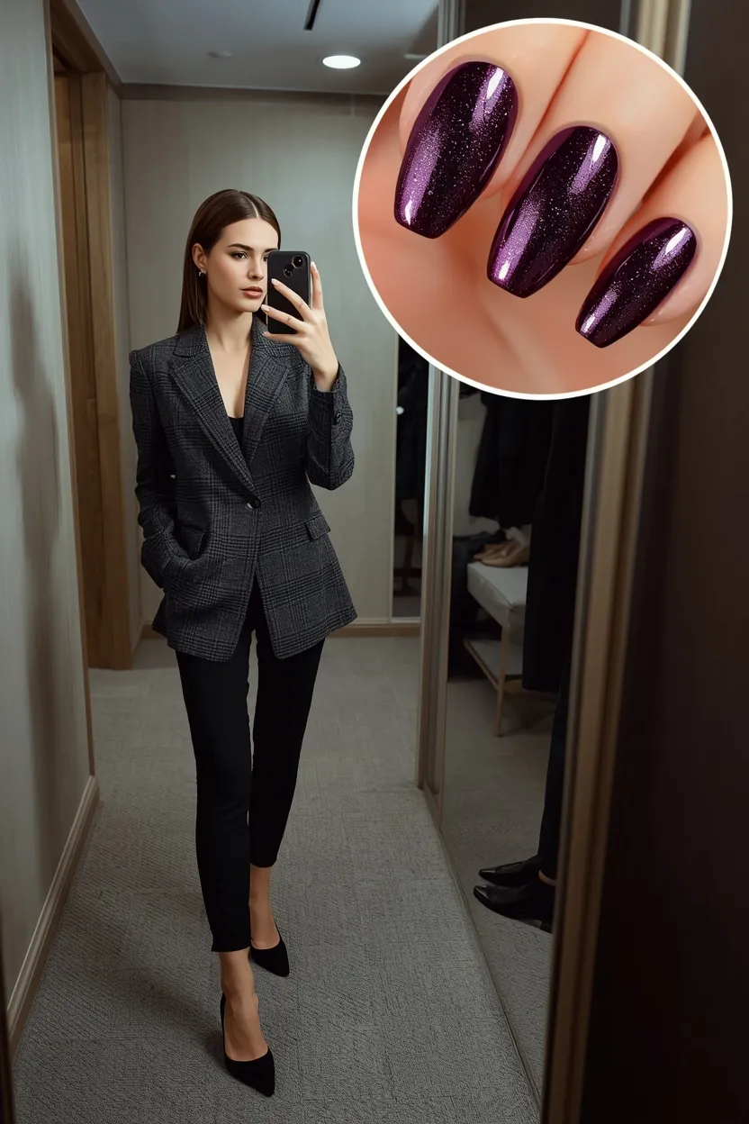 Plum Velvet Magnetic Cat-Eye Oval Nails