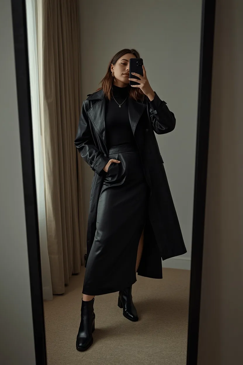 Practical 90s Witch in Leather and Slip Skirt