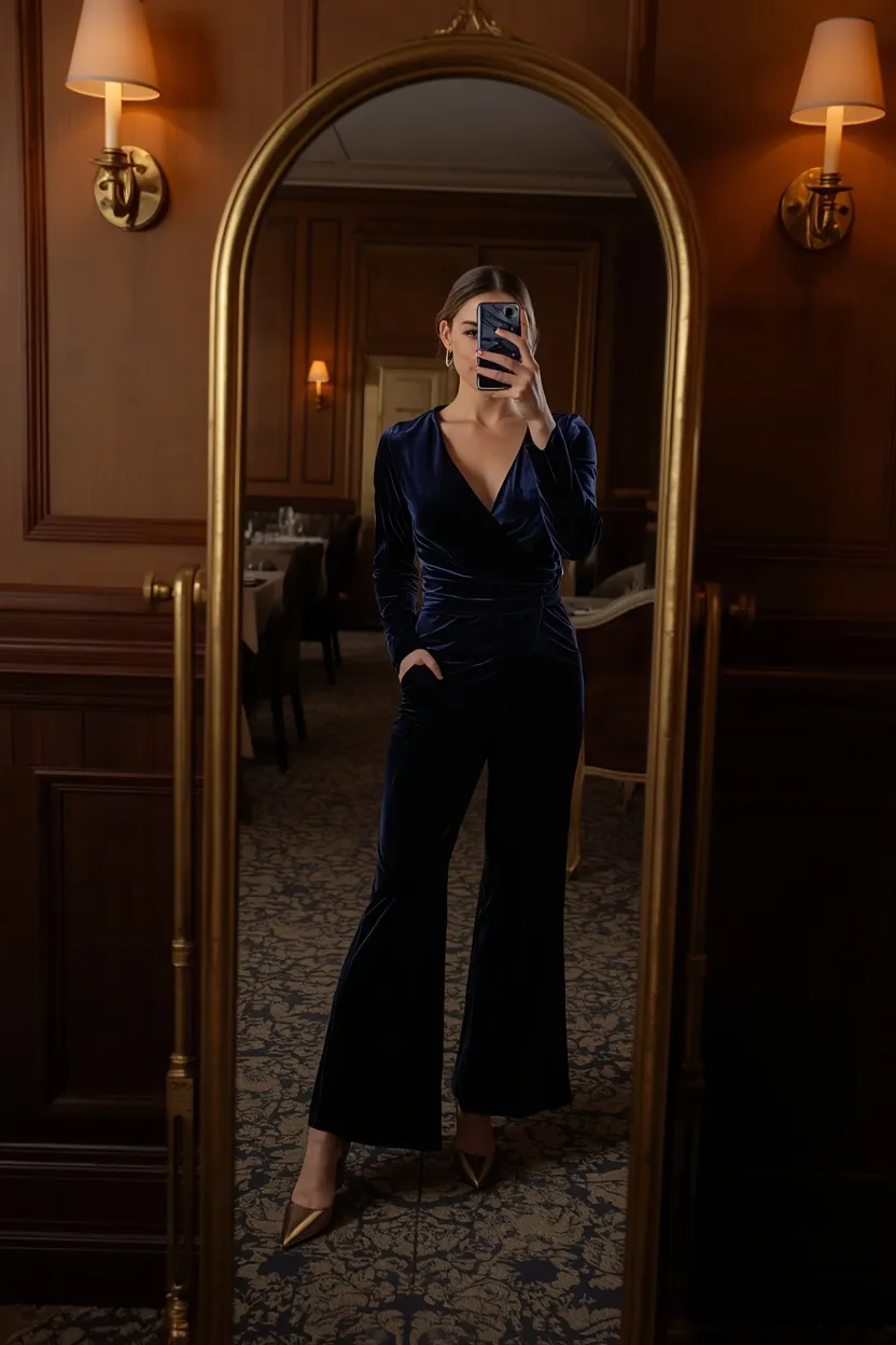 Velvet Wrap Jumpsuit