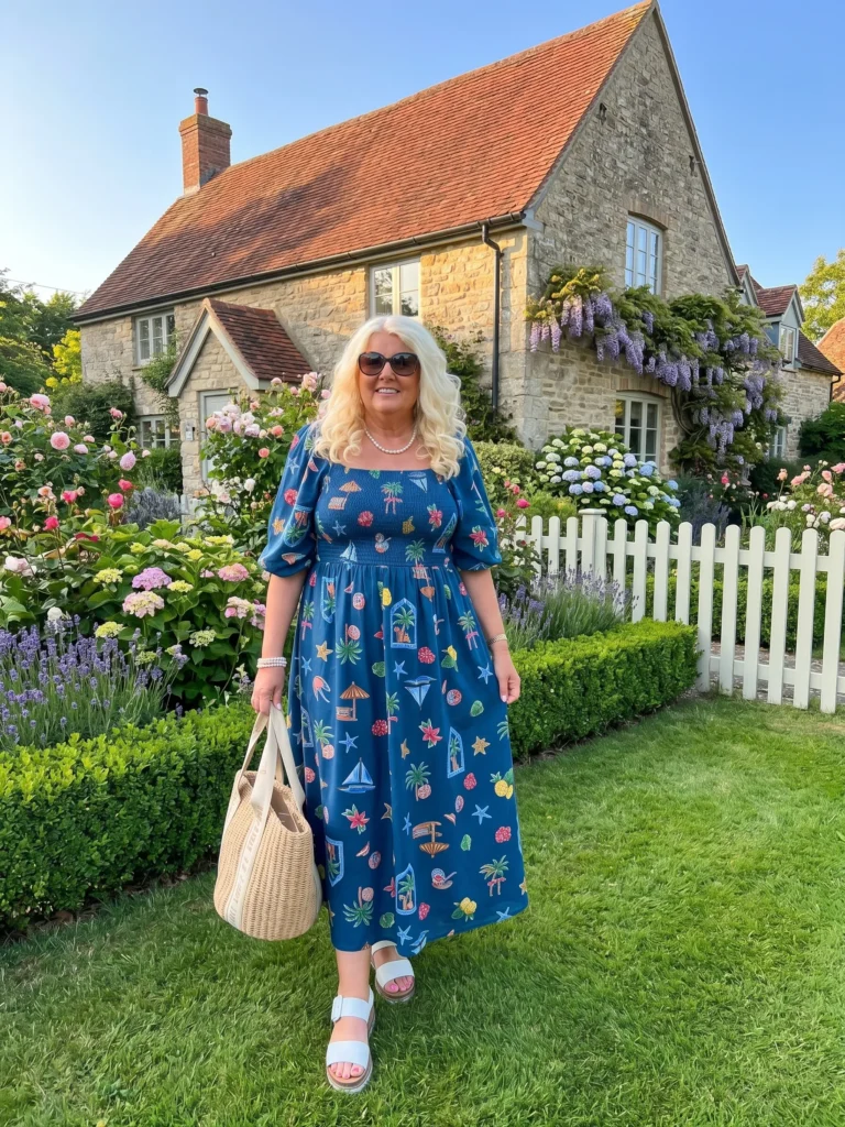 Playful Coastal-Print Midi Dress