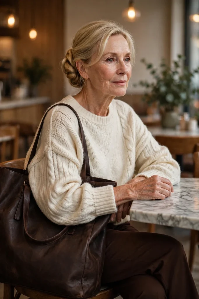 Cream Knit + Chocolate-Brown Trousers