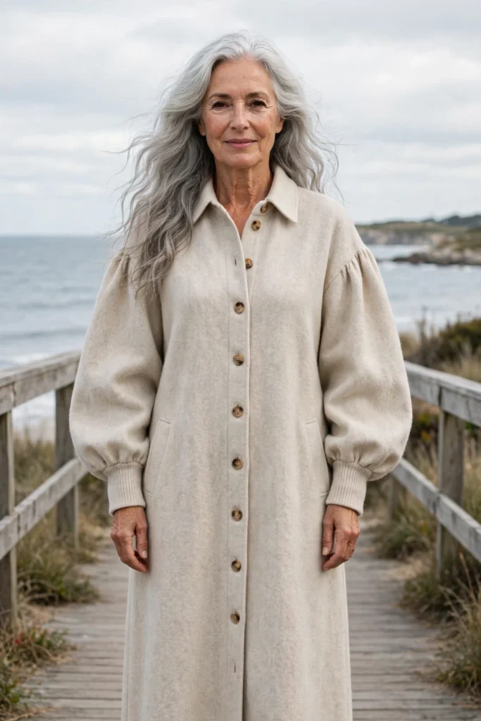 Oatmeal Wool Coatdress + Lace-Up Boots