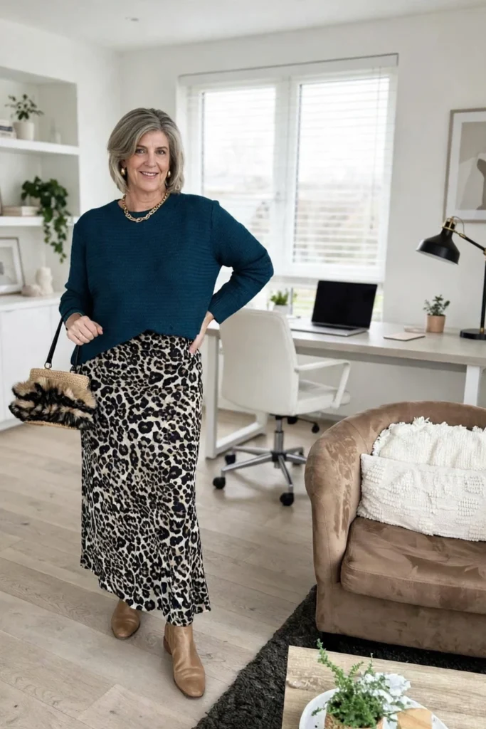 Rust Knit and Leopard Midi Skirt