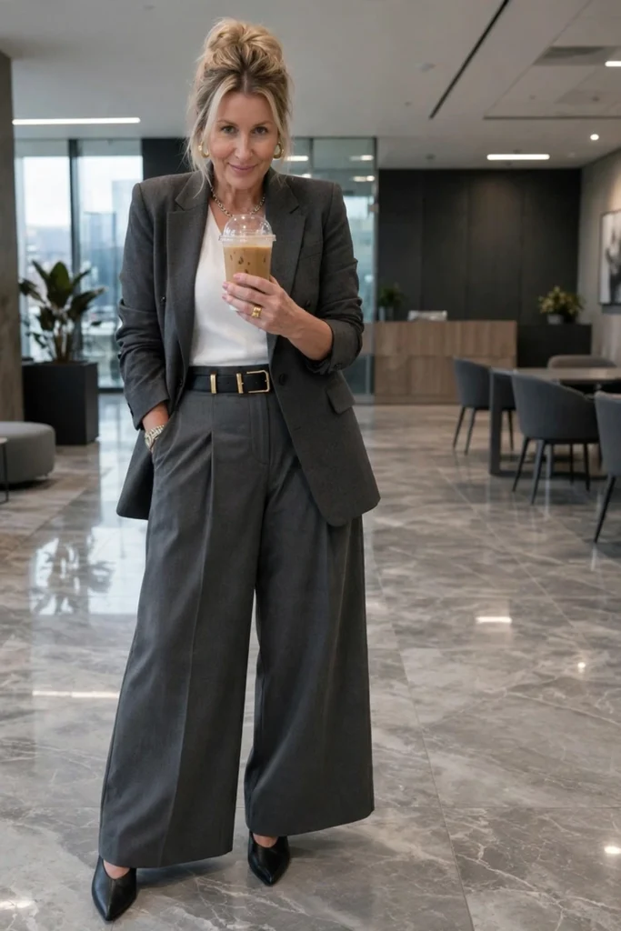 Camel Blazer + Wide-Leg Trousers