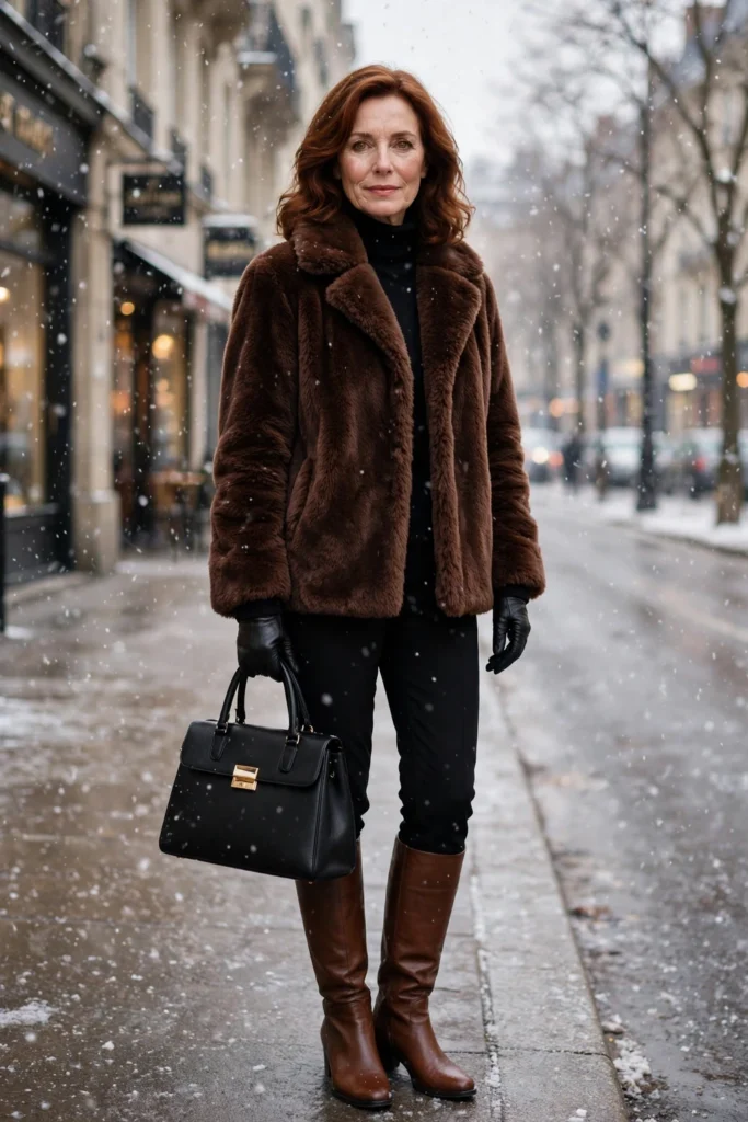 Chocolate Faux-Fur Jacket and Tall Boots